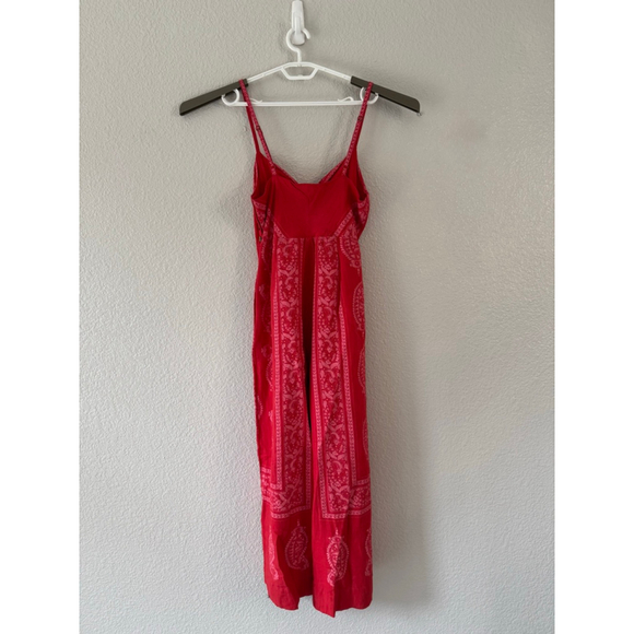 Free People Feel The Sun Red Bandana Jumpsuit NWT Sz 10 Boho Paisley Prairie - Picture 4 of 10